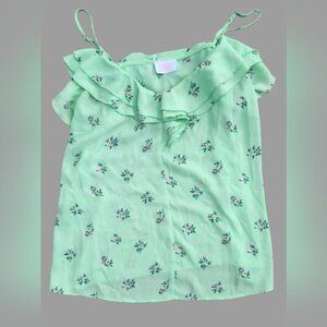 Savior Medium Floral‎ Green And Pink Ruffle Top